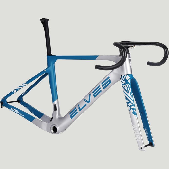 Elves Mori AeroX carbon gravel frameset in silver and blue