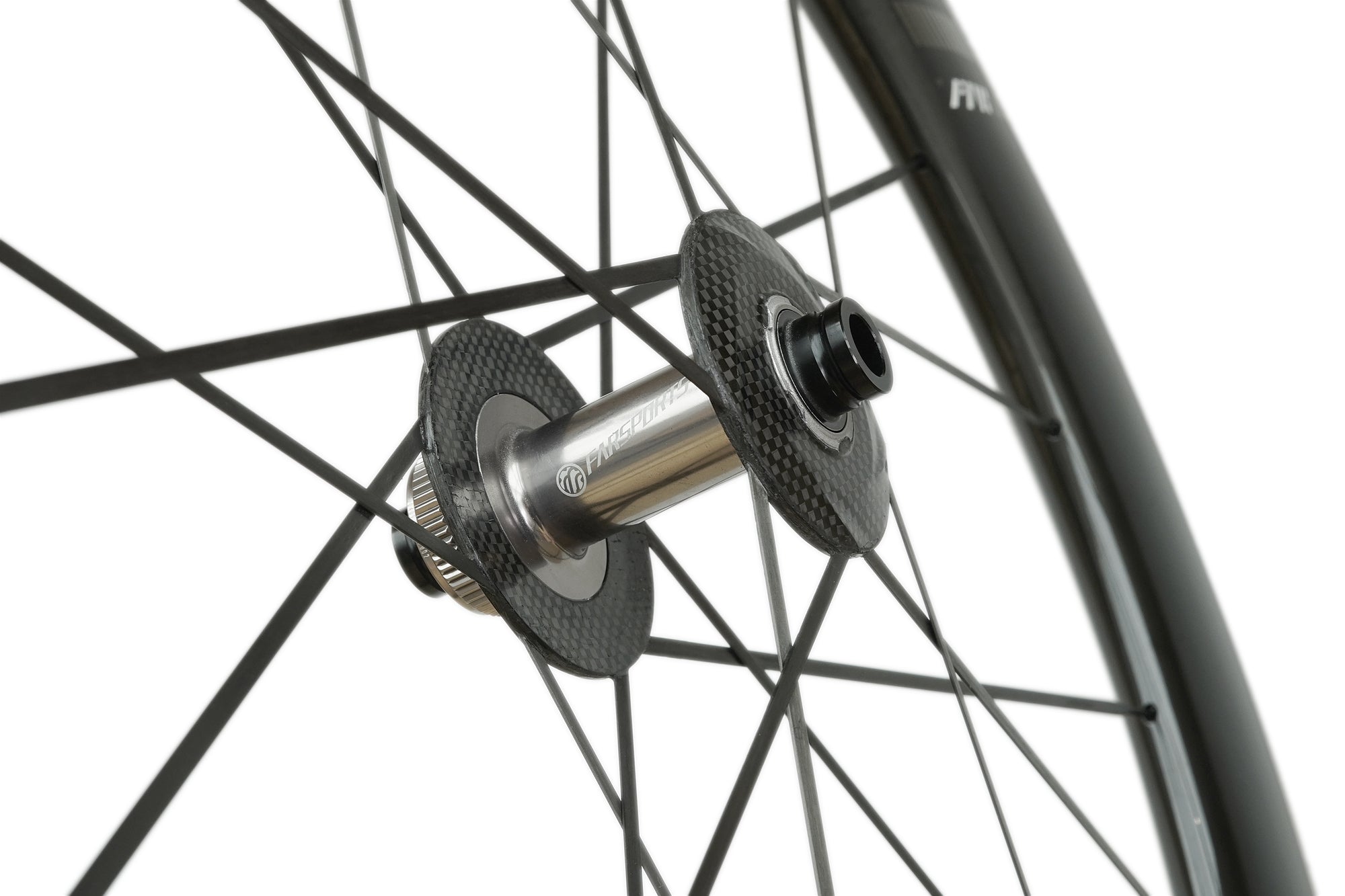 FARSPORTS Ultimate EVO5 S carbon hub flange and integrated spoke detail