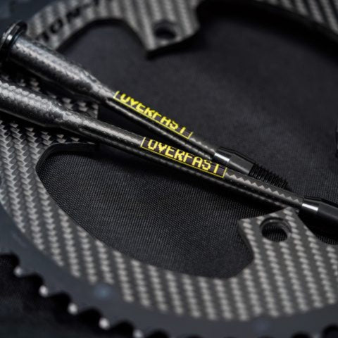 Overfast Ultralight Thru Axle With Carbon Fibre Crank Close Up View