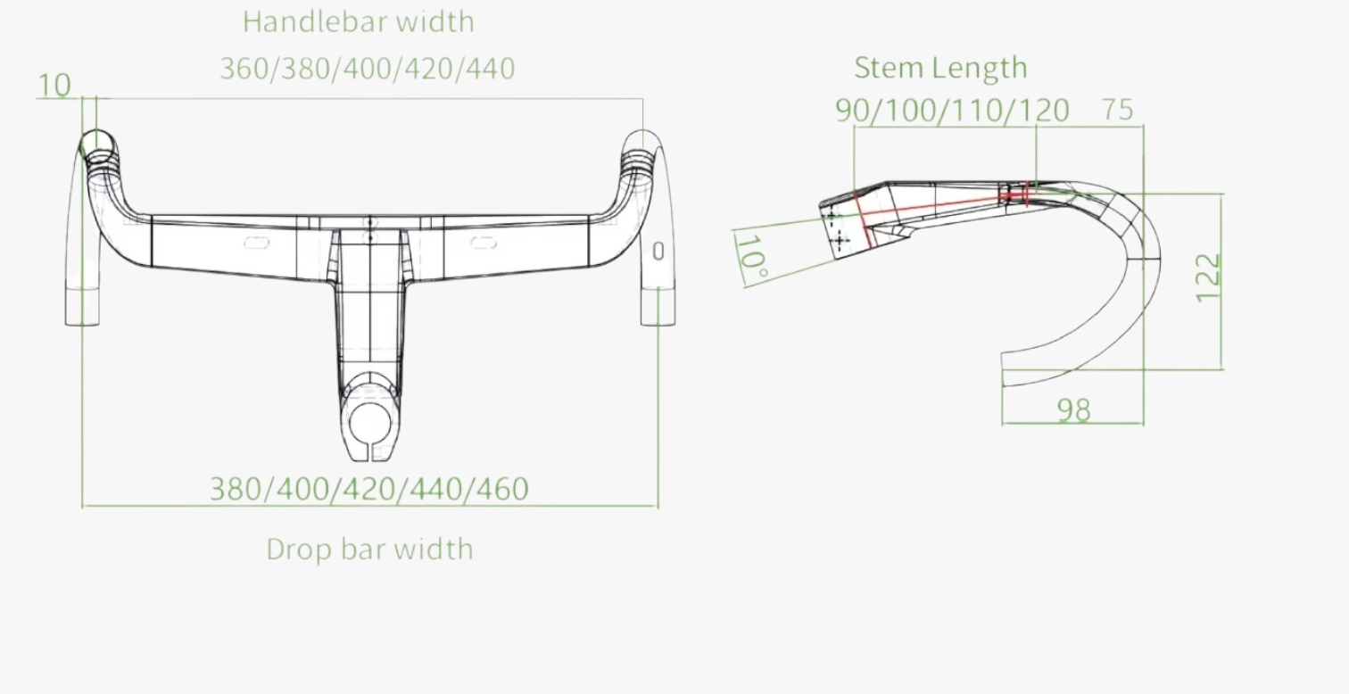 Avenger ICON integrated handlebar with annotated geometry