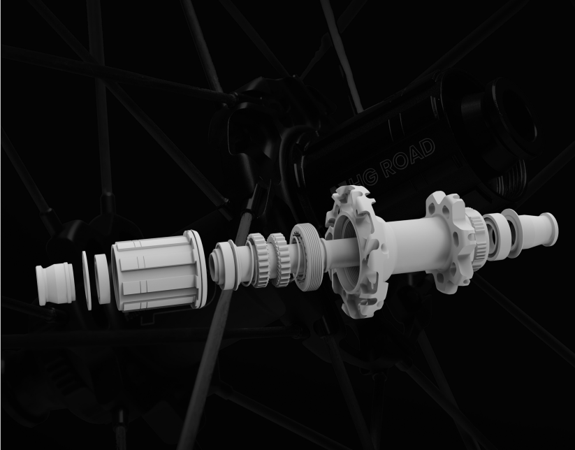 PERTUAL Premium Road Disc hub exploded view with ceramic bearings