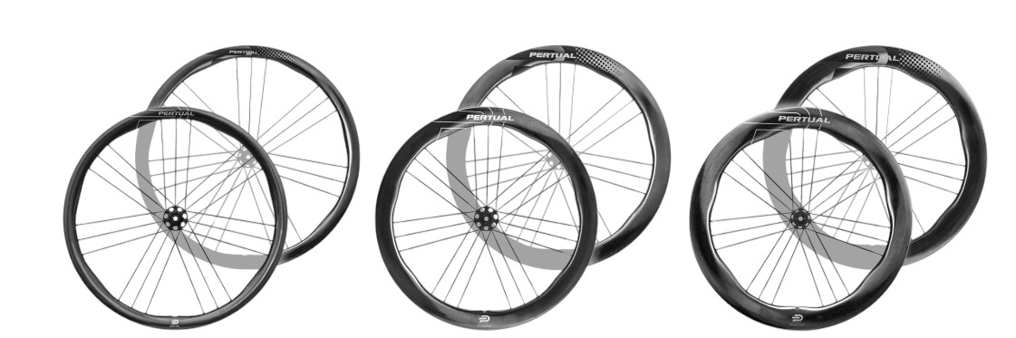 PERTUAL SHARP PRO carbon wheelset — 36/41 (climber), 47/58 (all-rounder), 62/70 (aero specialist)