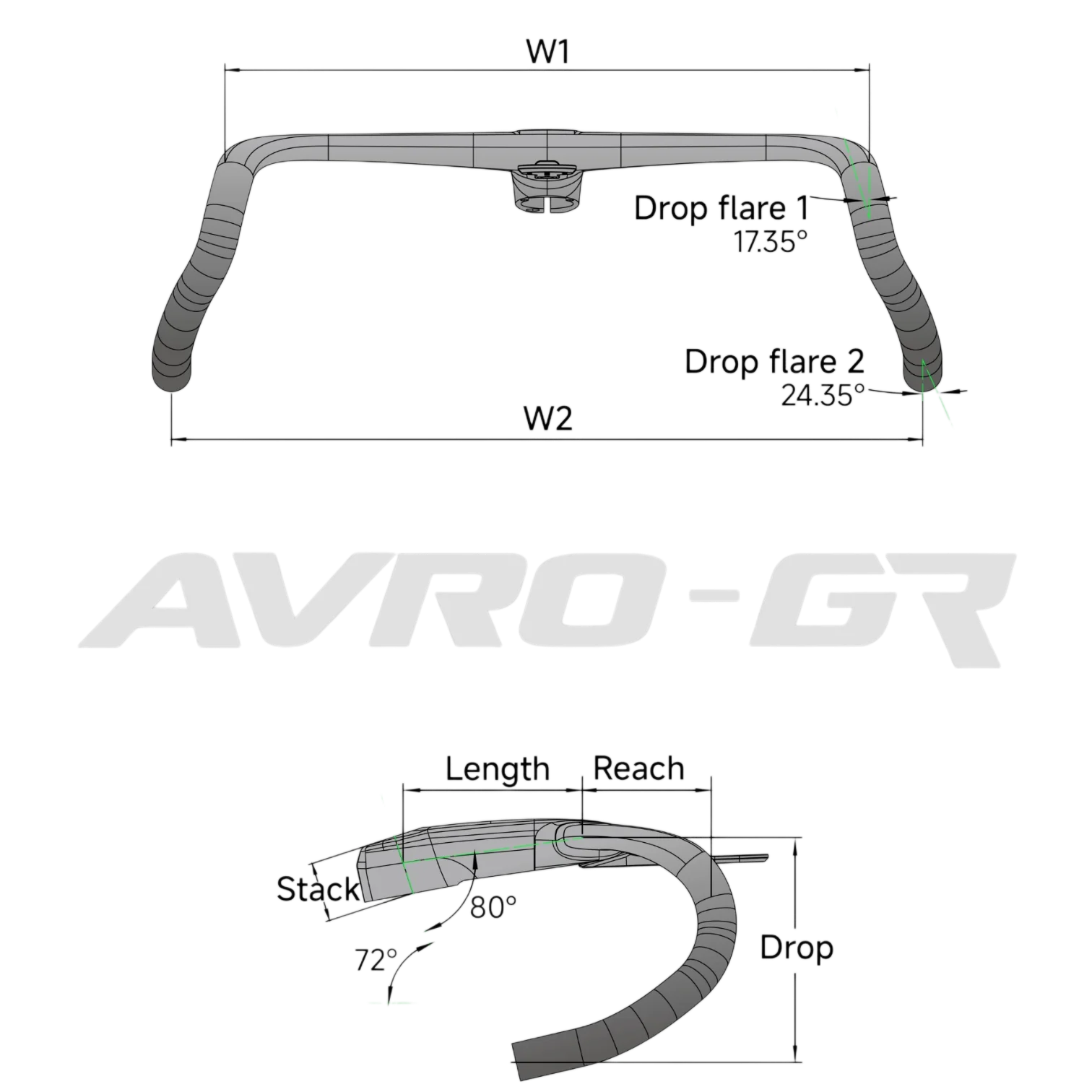 AVRO-GR gravel handlebar geometry drawing